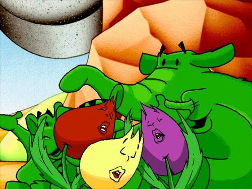 a screenshot from Putt-Putt Saves the Zoo - a still from the Topiary Creatures musical number